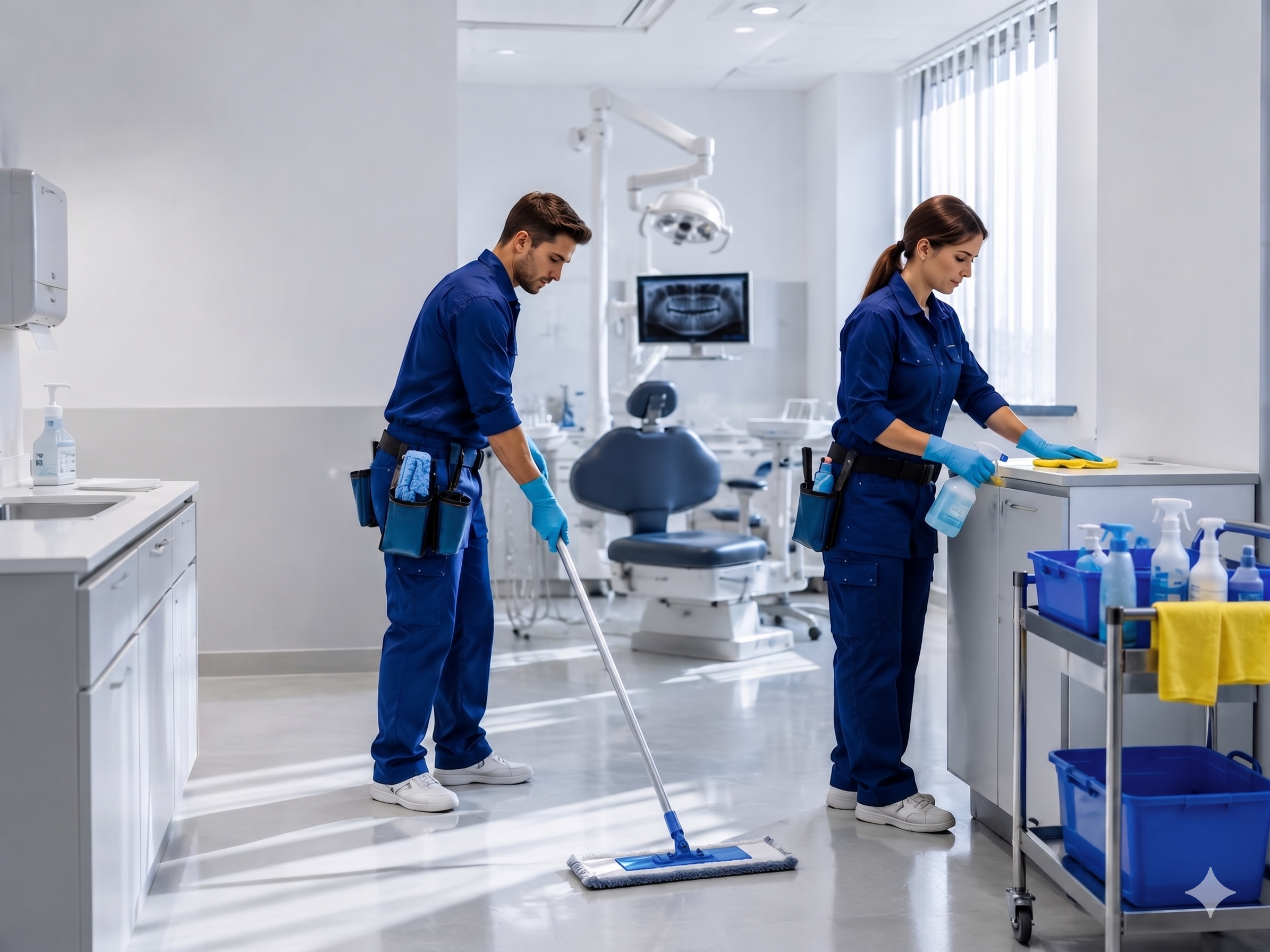 Professionelle Klinikreinigung und Desinfektion in einer medizinischen Praxis für maximale Hygiene.